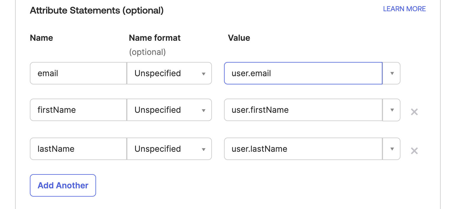 Attribute mapping on Okta Admin Console
