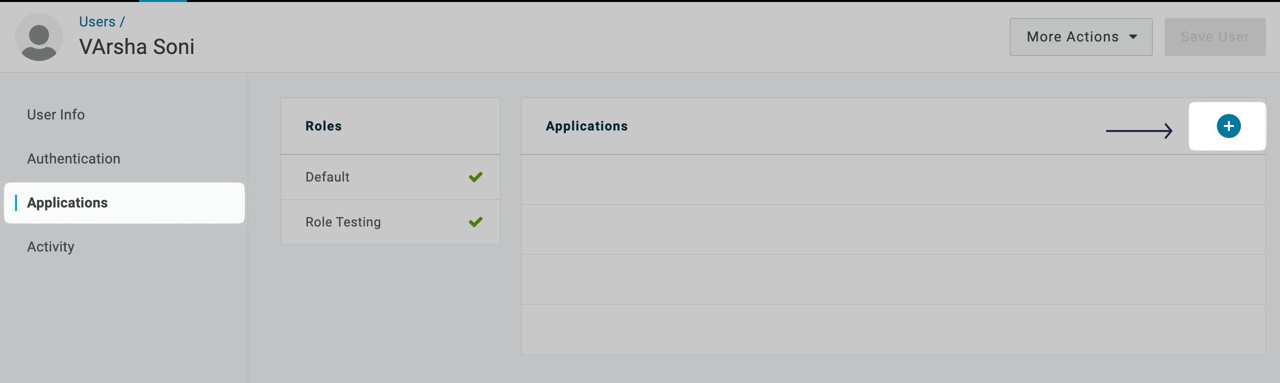 Add application to previously selected
user