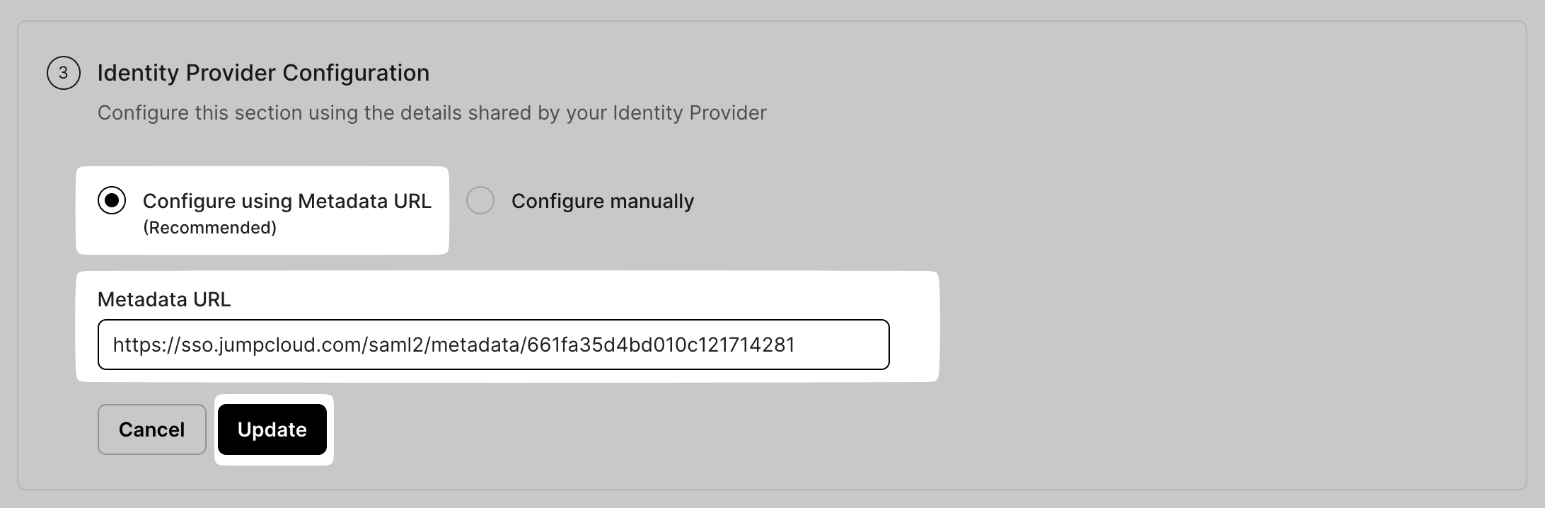 Paste Metadata URL on SSO Configuration
Portal