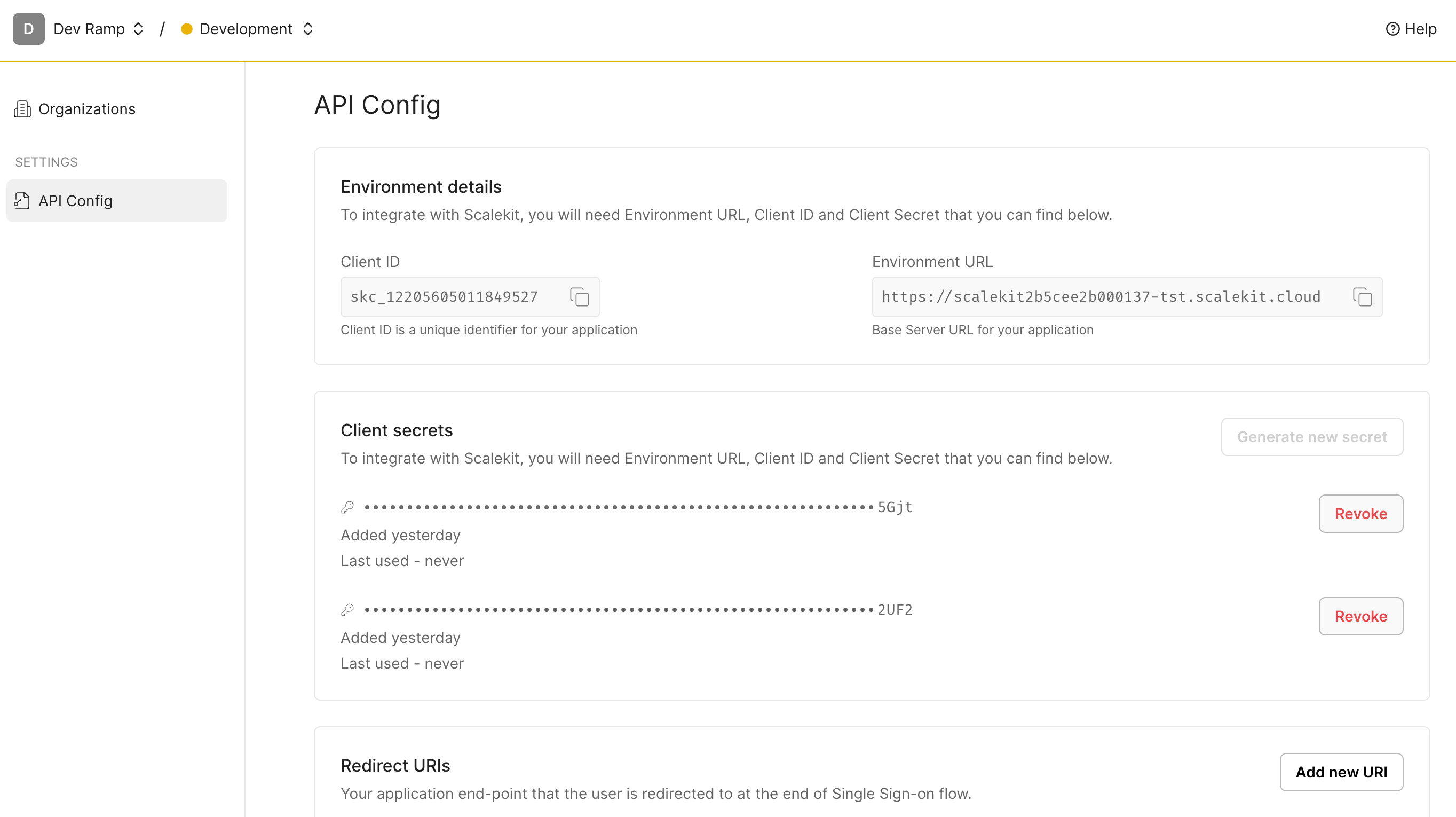 Add new Redirect URI in Scalekit
Dashboard