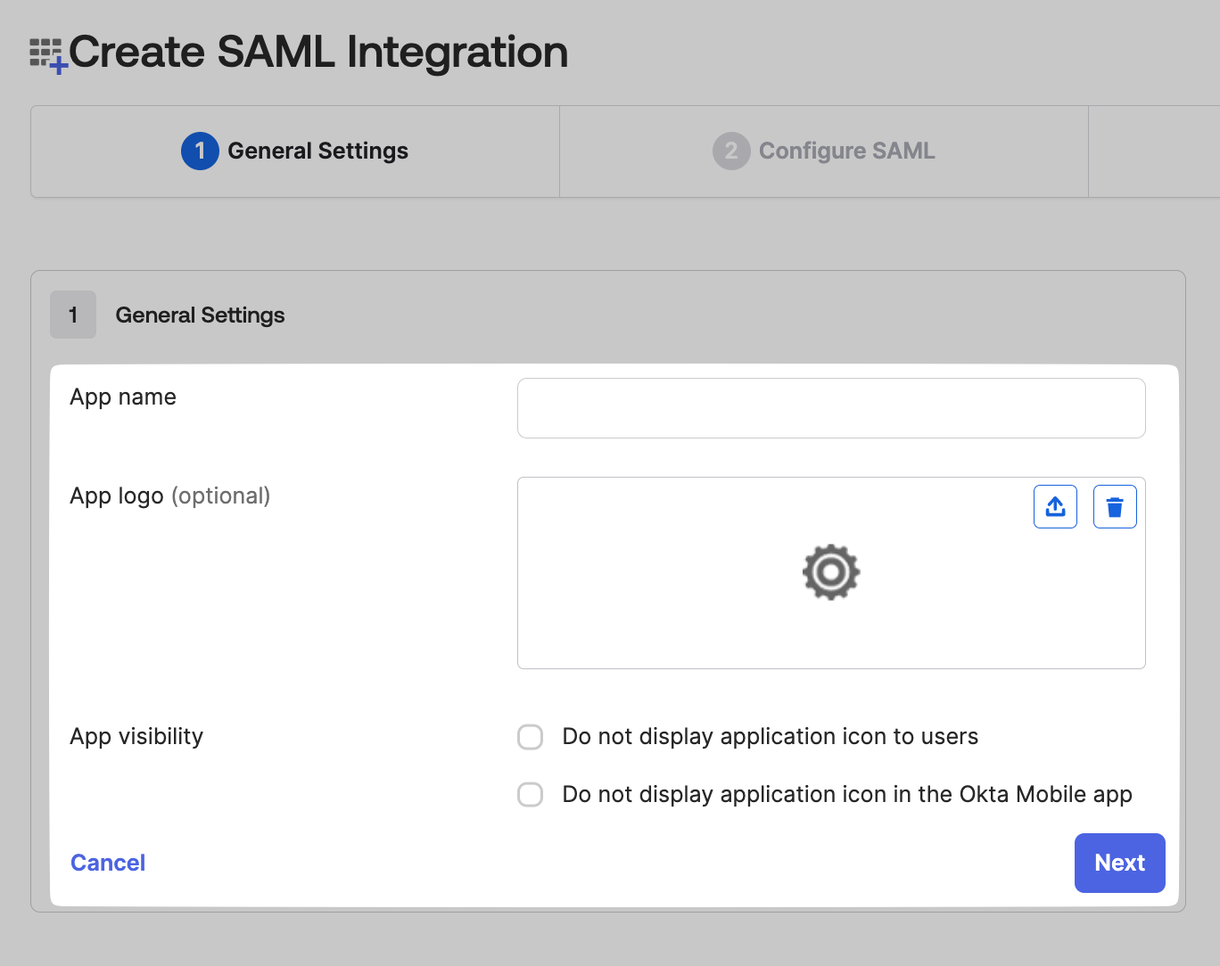 General Settings for SAML
integration