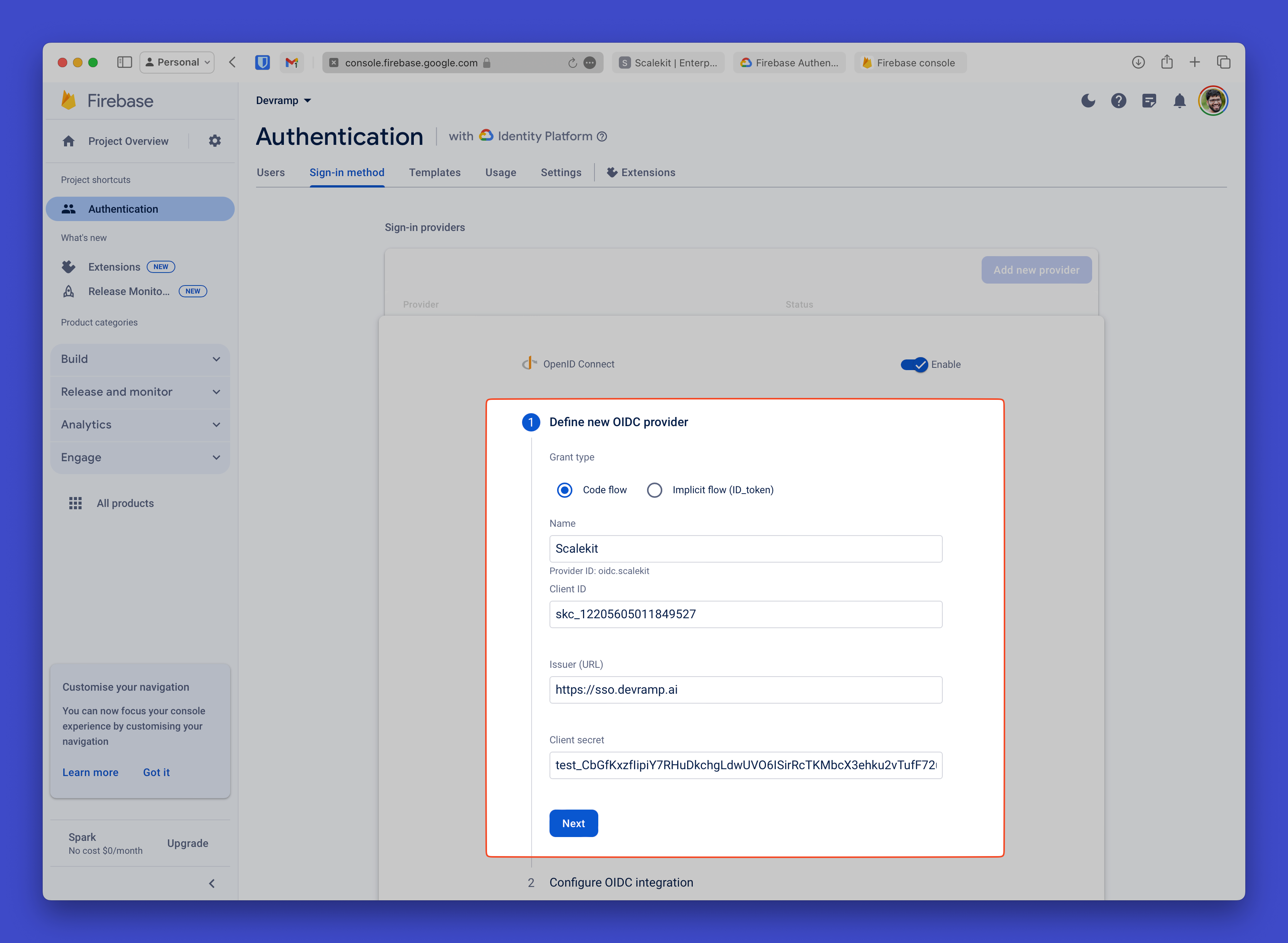 Paste in your Firebase Console