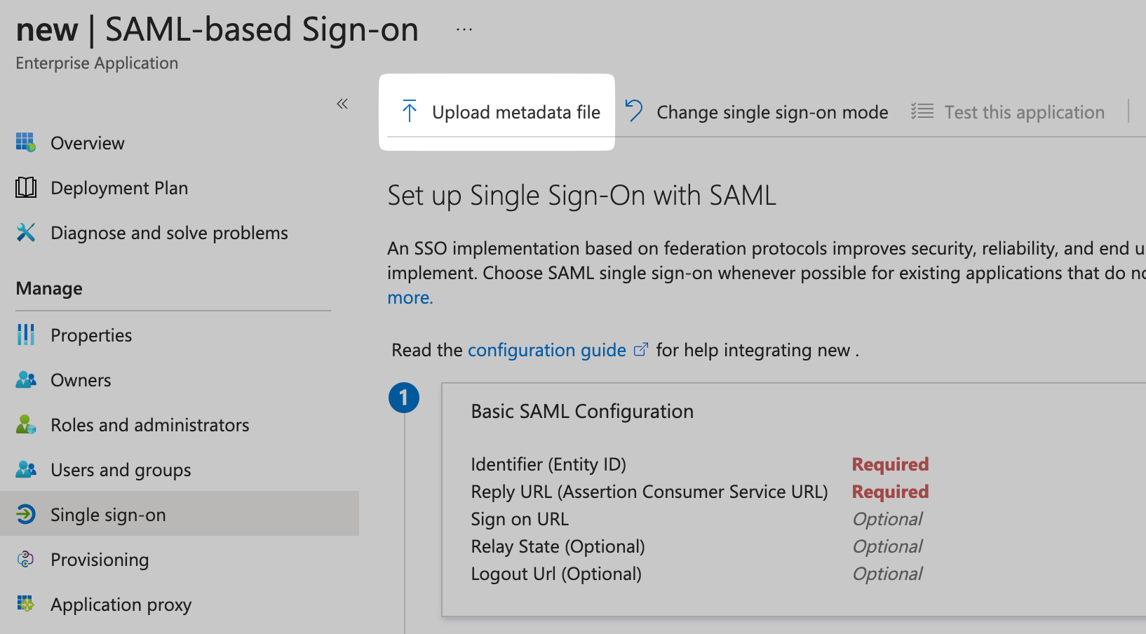 Click on Upload metadata
file