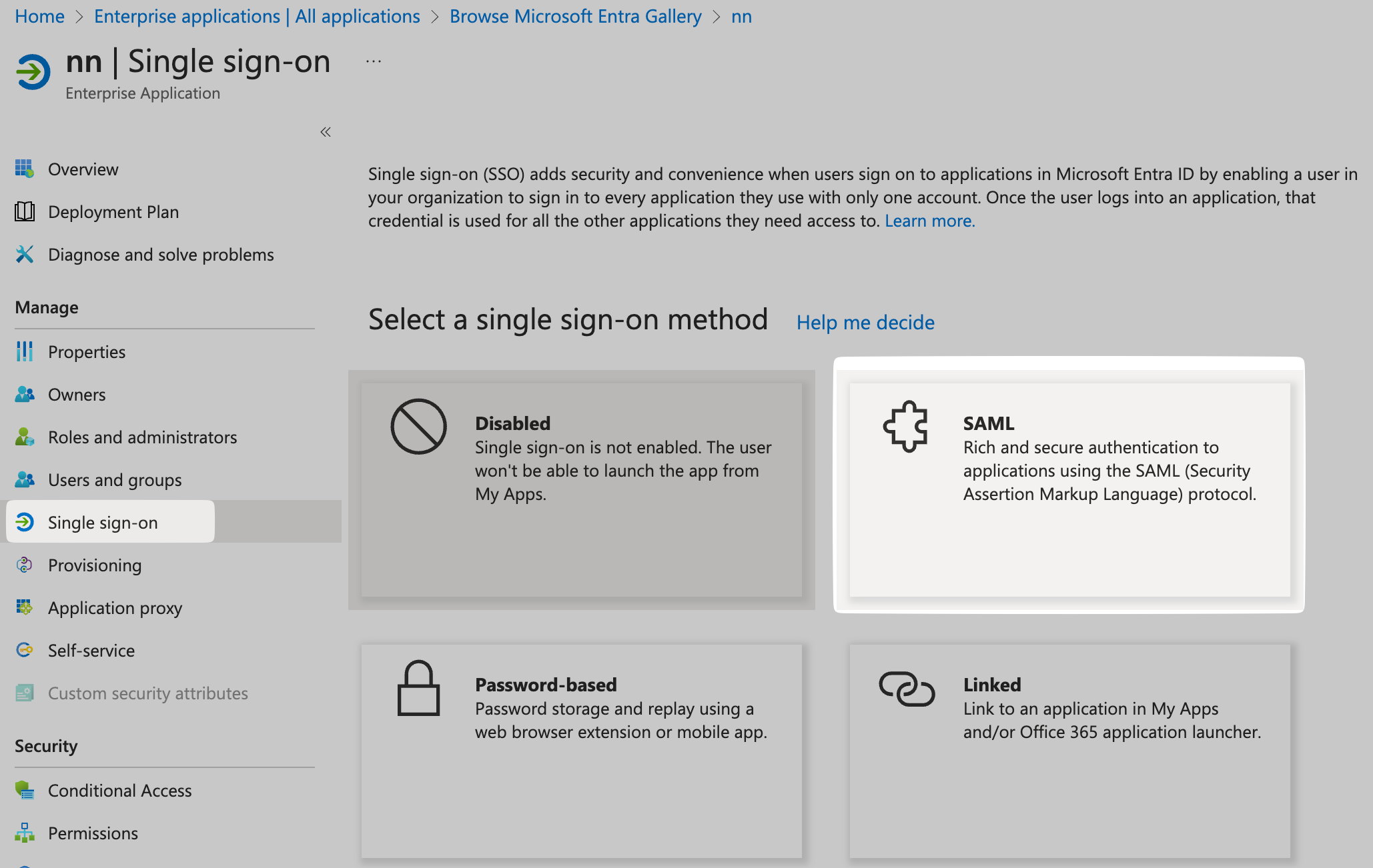 Locate SAML under Single
sign-on