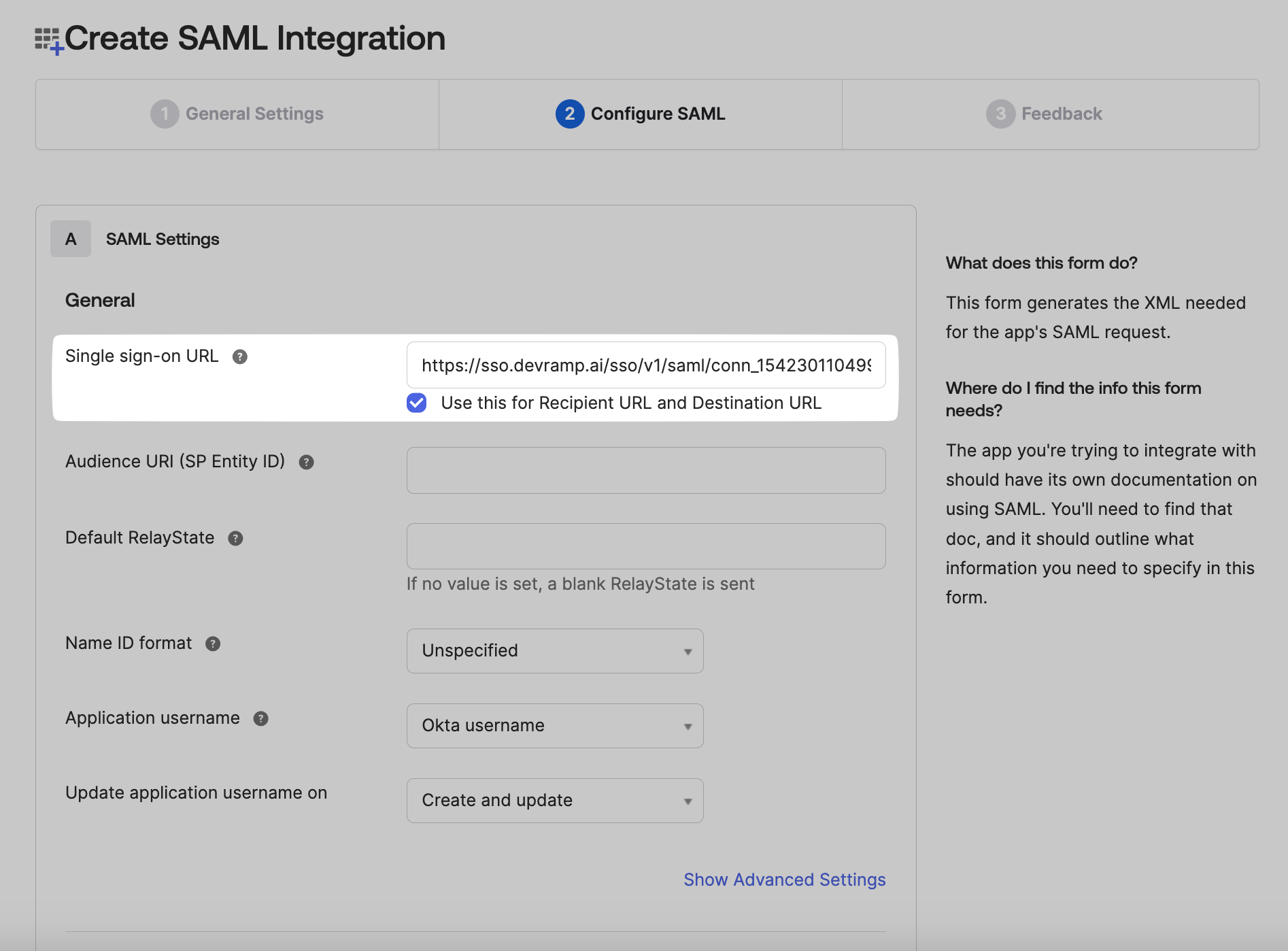 Paste SSO URL on Okta Admin
Console