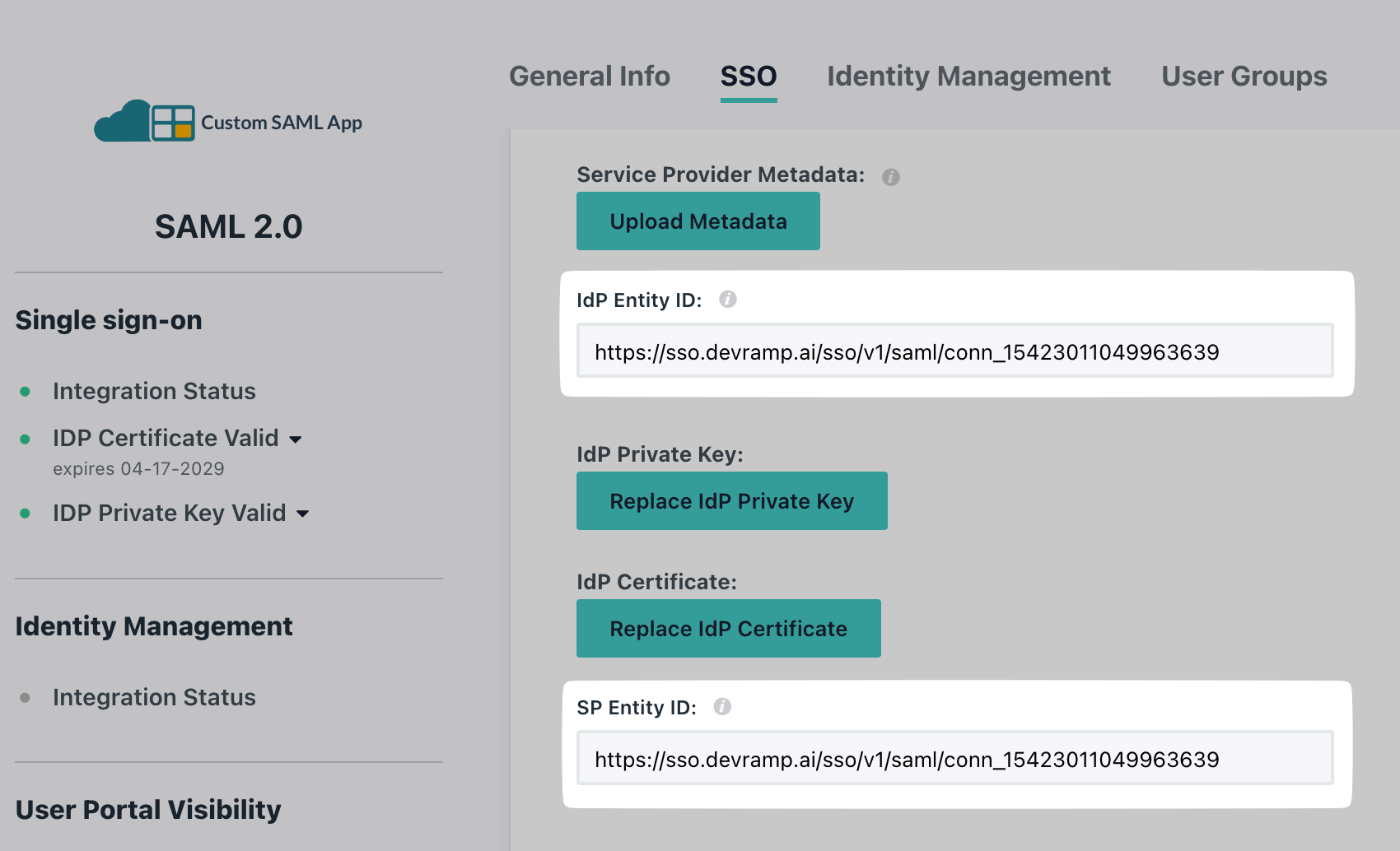 Paste it under IdP Entity ID and SP Entity ID on JumpCloud
Portal