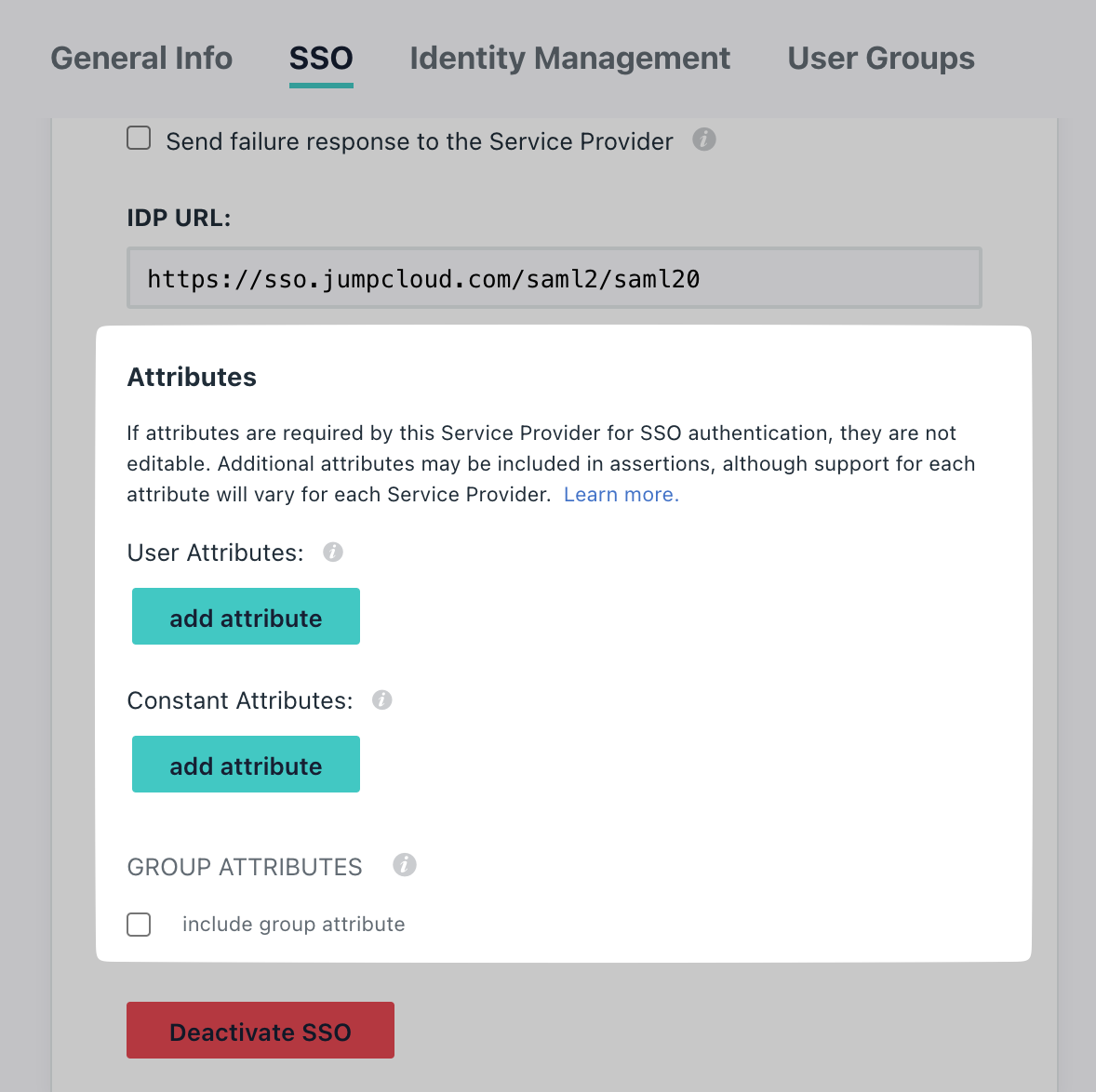 Locate Attributes section on JumpCloud
Portal